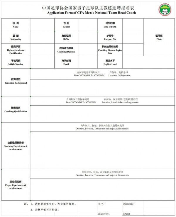 🙋‍♂️吧友们抓紧了！国足主帅报名明天截止 原则上60岁以下