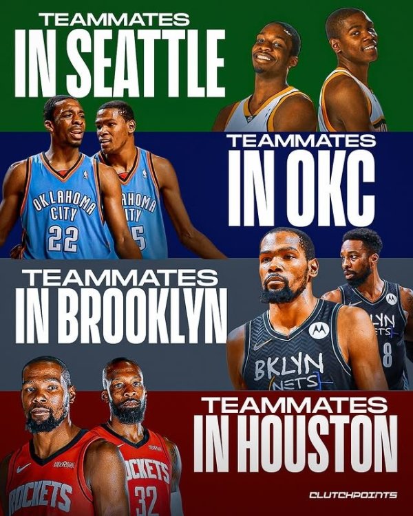 从超音速到雷霆到篮网再到火箭 KD和杰夫-格林再次成为队友 从超音速到雷霆到篮网再到火箭 KD和杰夫-格林再次成为队友