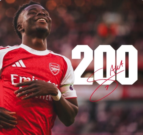 萨卡迎阿森纳生涯200场英超里程碑之战,此前贡献54球51助功 萨卡迎阿森纳生涯200场英超里程碑之战,此前贡献54球51助功