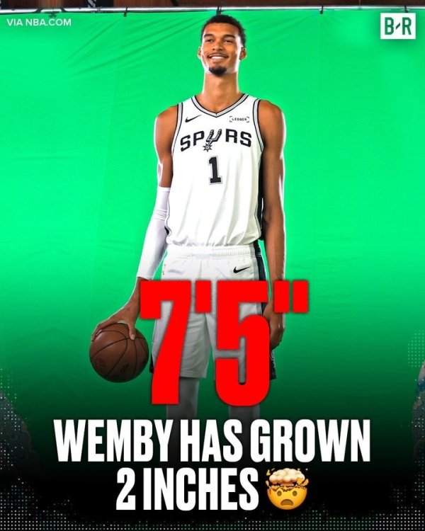 更夸张了!马刺官方公布文班最新身高为2米26 比上赛季高了5厘米 更夸张了!马刺官方公布文班最新身高为2米26 比上赛季高了5厘米