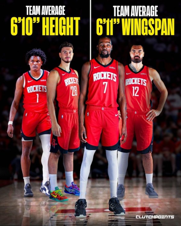 给你十足的压迫感！火箭潜在杆位平均身高2.08米！锋线臂展2.18米